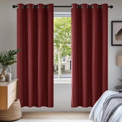 Afbeelding van Deconovo Donker Rood gordijnen met Ringen, Set van 2, Thermische verduisterende Kerst voor Woonkamer, Slaapkamer, 140x175 cm (B x H),