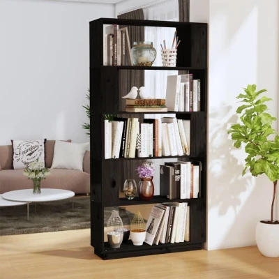 Afbeelding van Boekenkast/kamerscherm 80x25x163,5 cm massief grenenhout zwart