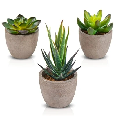 Afbeelding van Zalava Kunstplanten, 3 stuks, kunstplanten met pot, klein voor tafel, huis, balkon, kantoor, decoratie (groen 3)