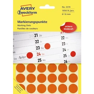 Afbeelding van Etiket Avery Zweckform 3374 rond 18mm 1056stuks rood