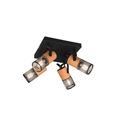 Afbeelding van TRIO TOSH Spot Zwart mat excl. 4x E14 40W Plafondspot Houten elementen