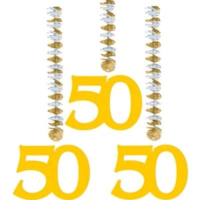 Afbeelding van Decoratie spiraal 50 jaar GOUD 3 stuks