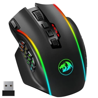 Afbeelding van Redragon Draadloze gamingmuis RGB, 16000 dpi, optische 2,4 G/USB C MMO muis met 16 programmeerbare toetsen, 12 zijtoetsen, 45 uur, ergonomische muis, draadloos voor pc/Mac gamer