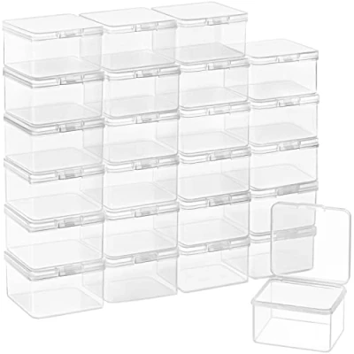 Afbeelding van Belle Vous Kleine Doorzichtige Plastic Opbergdoosbakjes met Scharnierend Deksel (24 Stuks) L6,2 x B6,2 H4 cm Mini Vierkante Bakjes voor Pillen, Kralen, Sieraden &amp; Knutselspullen