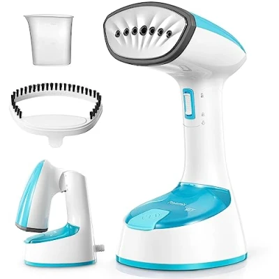 Afbeelding van Stoomboot voor kleding, opvouwbare handheld ontwerp kledingstuk rimpelverwijderaar, 20 g/min sterke penetrerende stoom, 25 seconden snelle opwarming, thuis, kantoor en reizen (Aqua)