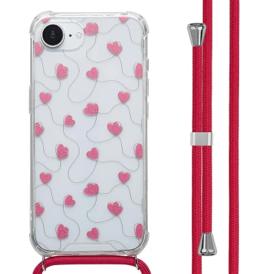 Afbeelding van imoshion Hoesje Geschikt voor iPhone 16e Design met Koord Dusty Rose Connected Hearts