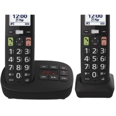 Afbeelding van Panasonic KX TGU132EXB Digitale telefoon, draadloos, met antwoordapparaat, basiseenheid en 2 handsets, lcd display, grote toetsen, favoriete oproepen, compatibel hoorapparaten, zwart