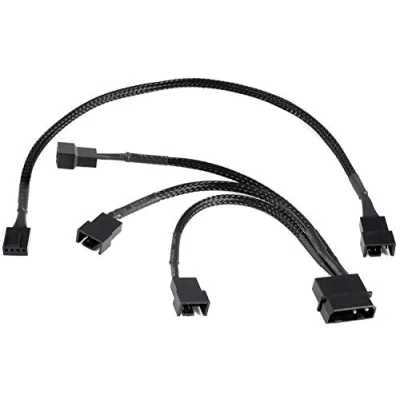 Afbeelding van Poppstar Fan kabel Set 12V (15cm 2 pins Y 1x Molex Connector naar 3x (m) + 30 cm 4 PWM Verlengkabel) Aansluiting van Processor &amp; Fans op Voeding