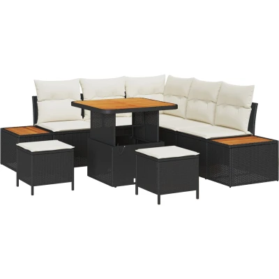 Afbeelding van vidaXL 8 delig tuinbankstel met kussens zwart poly rattan acacia