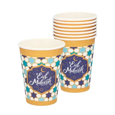 Afbeelding van Eid Mubarak Bekers Blauw Goud 250ml 8 stuks