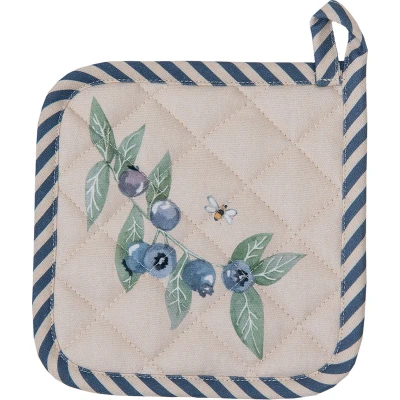 Afbeelding van Clayre &amp; Eef Kind Pannenlap 16x16 cm Beige Blauw Katoen Bosbessen Afgiet