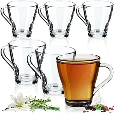 Afbeelding van Kadax Beate Theeglazen in set, 6 glazen met oor, vaatwasmachinebestendig, ook geschikt voor koffie, ijsthee of frisdrank, 250 ml