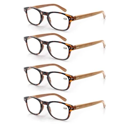 Afbeelding van MODFANS Leesbril, 4 stuks, 1,5 goede brillen, hoogwaardig, comfortabel, rechthoekig, houteffect, super leeshulp, voor mannen en vrouwen