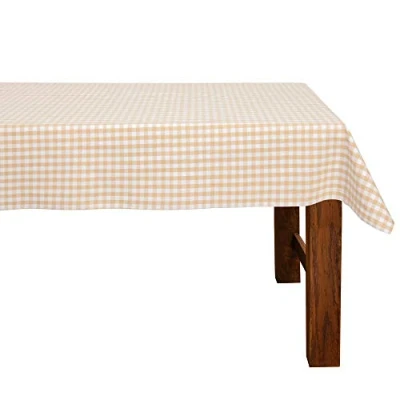 Afbeelding van FILU tafelkleed 140 x 200 cm beige/wit geruit (kleur en grootte naar keuze) hoogwaardig vervaardigd van 100% katoen