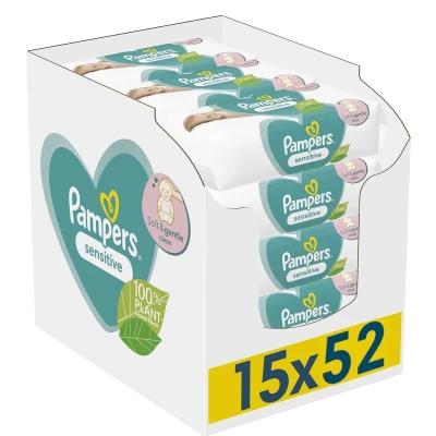 Afbeelding van Pampers Sensitive Billendoekjes 15 verpakkingen 780 doekjes