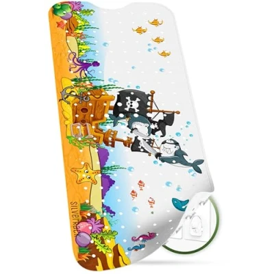 Afbeelding van SilverRack Badmat voor kinderen, 100 x 40 cm, antislipmat, badkuip, BPA vrij, kinderen en baby&#039;s, douchemat, schimmelbestendig, bedrukte badmat, piratenmotief, links