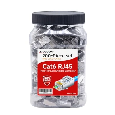 Afbeelding van YIOVVOM Cat 6 afgeschermde doorvoer RJ45 8P8C connectoren (Cat6 connector/RJ45 modulaire stekkers/Cat uiteinden/Ethernet stekkers) UTP netwerkconnector voor massieve draad en standaardkabel,