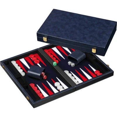 Afbeelding van Backgammon Blauw ingelegd vilt 38,5 cm