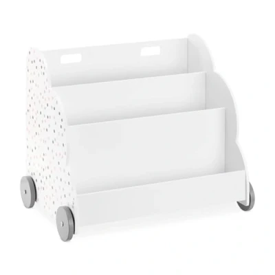 Afbeelding van Navaris kinder boekenkast met wieltjes Houten boekenrek 3 vakken 60 x 51 40 cm Montessori speelgoed Organizer voor boeken Wit