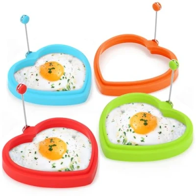 Afbeelding van COM FOUR® 4x omeletvorm hart, voor gebakken eieren en pannenkoek, siliconen hart met hittebestendige handgreep koekenpan omeletpannen (04 stuks kleurrijk)