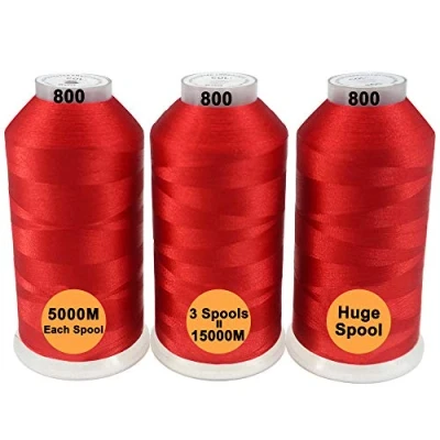 Afbeelding van New brothread Set van 3 Rood Kleuren Polyester Machine Borduurgaren Enorme Spoel 5000M voor Alle Borduurmachines