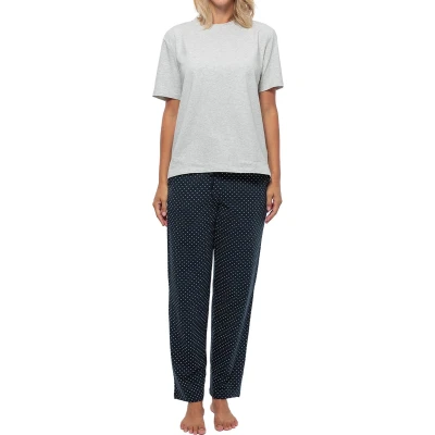 Afbeelding van Schiesser Organic Pyjama Blau gepunktet grau, Dames, Maat: 44, grau