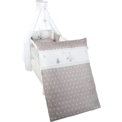 Afbeelding van roba 4 delige Katoenen Beddengoedset &#039;Indibaer&#039; Linnenset (100 x 135cm) + Bumper Luifel (Grijs)