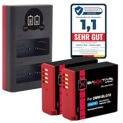 Afbeelding van Baxxtar PRO batterij pack DMW BLG10 E BLE9 en Leica BP DC15 (real 1000mAh / Infochip) met Mini USB Dual Charger 18572