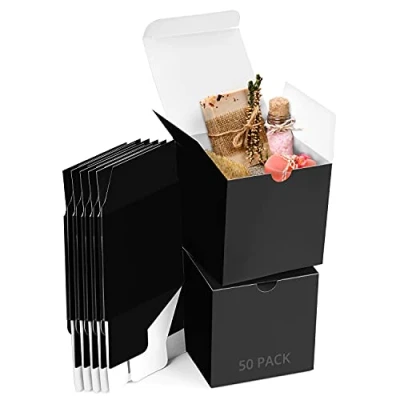 Afbeelding van Belle Vous Black Kraft Cadeaudoosjes (50 Stuks) Doosafmetingen 7,5 x cm Eenvoudig in Elkaar te Zetten Vierkante Presentatie Geschenkdoos Feesten, Verjaardagen, Bruiloften, Feestdagen
