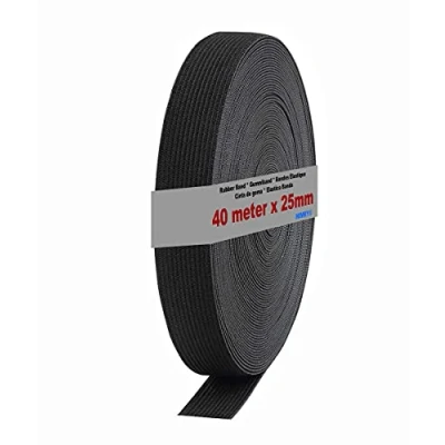 Afbeelding van HIMRY 40 m x 25 mm Rubberen Band voor Naaien, Plat Elastische van Polyester en Rubber, Zwart Kleur, KXB5006 black
