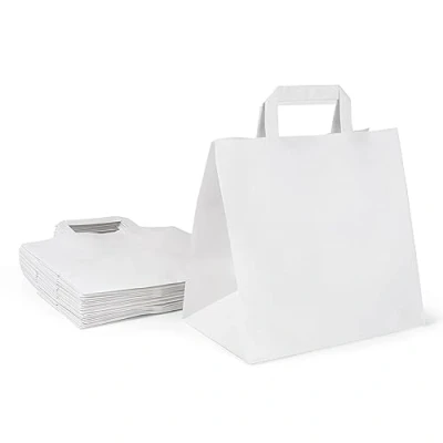 Afbeelding van Inoverse 250 stuks papieren draagtassen, cadeauzakjes, 32 + 12 x 40 cm, zakken met handvat, witte kraftpapieren zakken, voor winkelen, grote