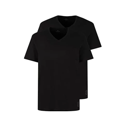 Afbeelding van TOM TAILOR Mannen Basic T shirt in dubbelverpakking met V hals 1008639, 29999 Black, M