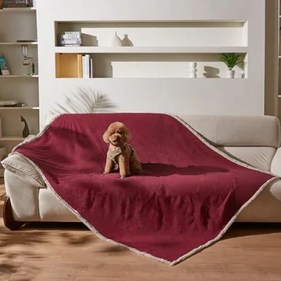 Afbeelding van Kritter Planet Hondendeken, waterdicht, liefdesdeken, seksdeken, wasbaar, knuffeldeken, bankbescherming, sprei voor bank, bed, XL, 150 x 200 cm, grote deken, wijn/taupe