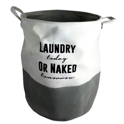 Afbeelding van Floranova wasmand Laundry Today of Naked Tomorrow wit/grijs van linnen