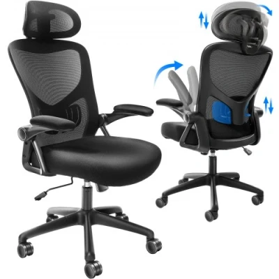 Afbeelding van VEVOR ergonomische bureaustoel, bureaustoel met verstelbare hoofdsteun 60 mm, armleuningen lendensteun, draaistoel schommelfunctie, directiestoel van gaas, rugvriendelijk, 130 kg