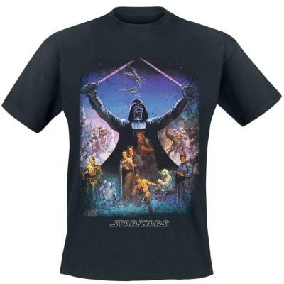Afbeelding van Star Wars Darth Vader Light Saber Poster Heren T shirt zwart XXL