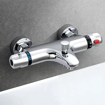 Afbeelding van badkraan thermostaat, messing met mengkraan voor douche, thermostaat 38 C veiligheidsknop, douche 20 50 .. (Twee gaten)