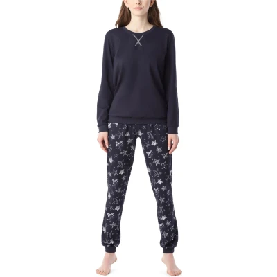 Afbeelding van Merry Style MS MS10 168 PJ Dames Pyjama ronde hals lange mouwen broek met zakken Katoen Marineblauw/Zilveren Sterren S