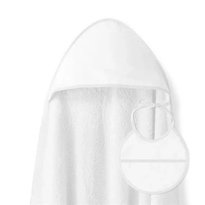 Afbeelding van Badhanddoek voor baby&#039;s, 1 x m, eenkleurig, wit met slabbetje, 100% katoen