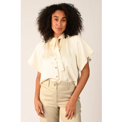 Afbeelding van Geisha Blouse Strikdetail Gebroken wit M
