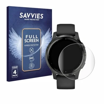 Afbeelding van Savvies (4 Stuks) Full Screen Scherm Beschermfolie voor Garmin vivoactive 4s (40 mm) Cover Protector 3D Curved [Edge to Edge, Ultra Clear]