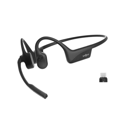 Afbeelding van SHOKZ OpenComm2 UC 2025 Upgrade, hoofdtelefoon met USB C adapter, open ear oordopjes bluetooth en ruisonderdrukkende microfoon, voor thuiskantoor, videoconferentie, 16 uur gesprekstijd