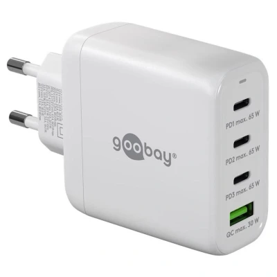 Afbeelding van Goobay USB C PD multiport snellader (68 W) wit 3x poorten (Power Delivery) en 1x A poort (Quick Charge)