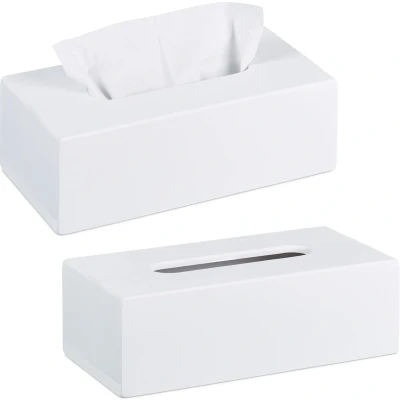 Afbeelding van Relaxdays 2x tissuehouder bamboe wit tissue box zakdoekendoos cosmeticadoekjes