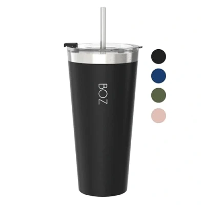 Afbeelding van BOZ Tumbler met deksel en rietje geïsoleerde beker bekers roestvrijstalen perfect voor warme koude dranken BPA vrij (650 ml, zwart)