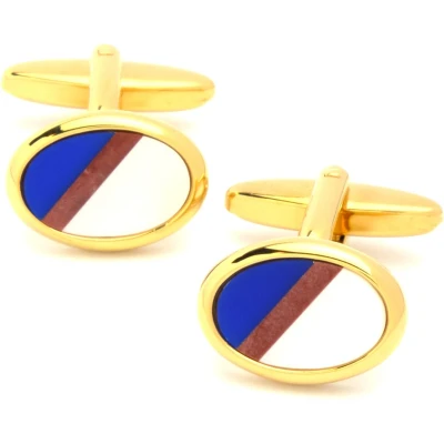 Afbeelding van Manchetknopen Ovaal Goudkleurig met Blauw Rood en Wit