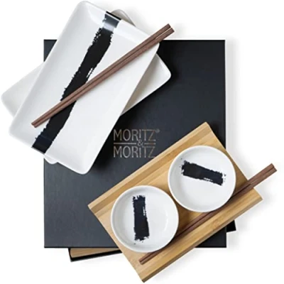 Afbeelding van Moritz &amp; 10 delige sushi serviesset voor 2 personen serveerset met x borden, dip schaaltjes en stokjes