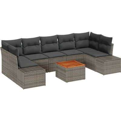 Afbeelding van vidaXL 8 Delig Tuin Sofa Set met Kussens Grijs Poly Rattan Acacia