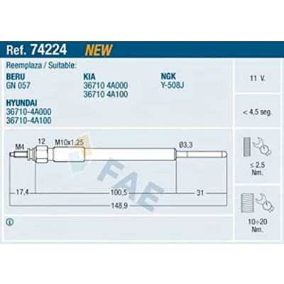Afbeelding van FAE 74224 Gloeibougie 11V M 10x1,25 KIA: SORENTO 1