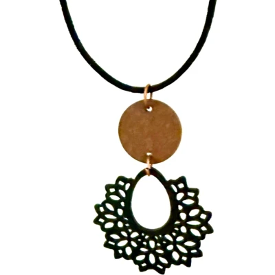 Afbeelding van Ketting leer hout zwart bruin verstelbaar Charme Bijoux